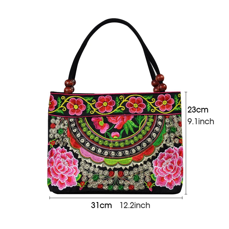 Ethnic Style Flower Embroidery Shoulder Bag