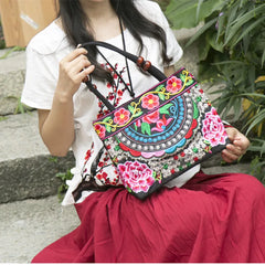 Ethnic Style Flower Bohemia Canvas Shoulder Bag for Girls