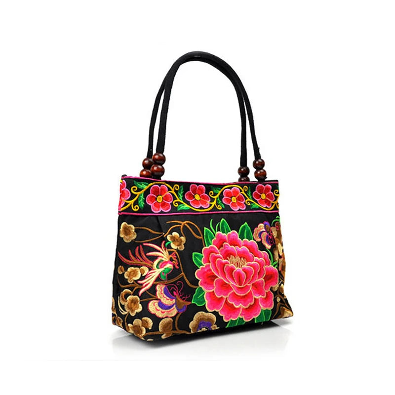 Ethnic Style Flower Bohemia Canvas Shoulder Bag for Girls