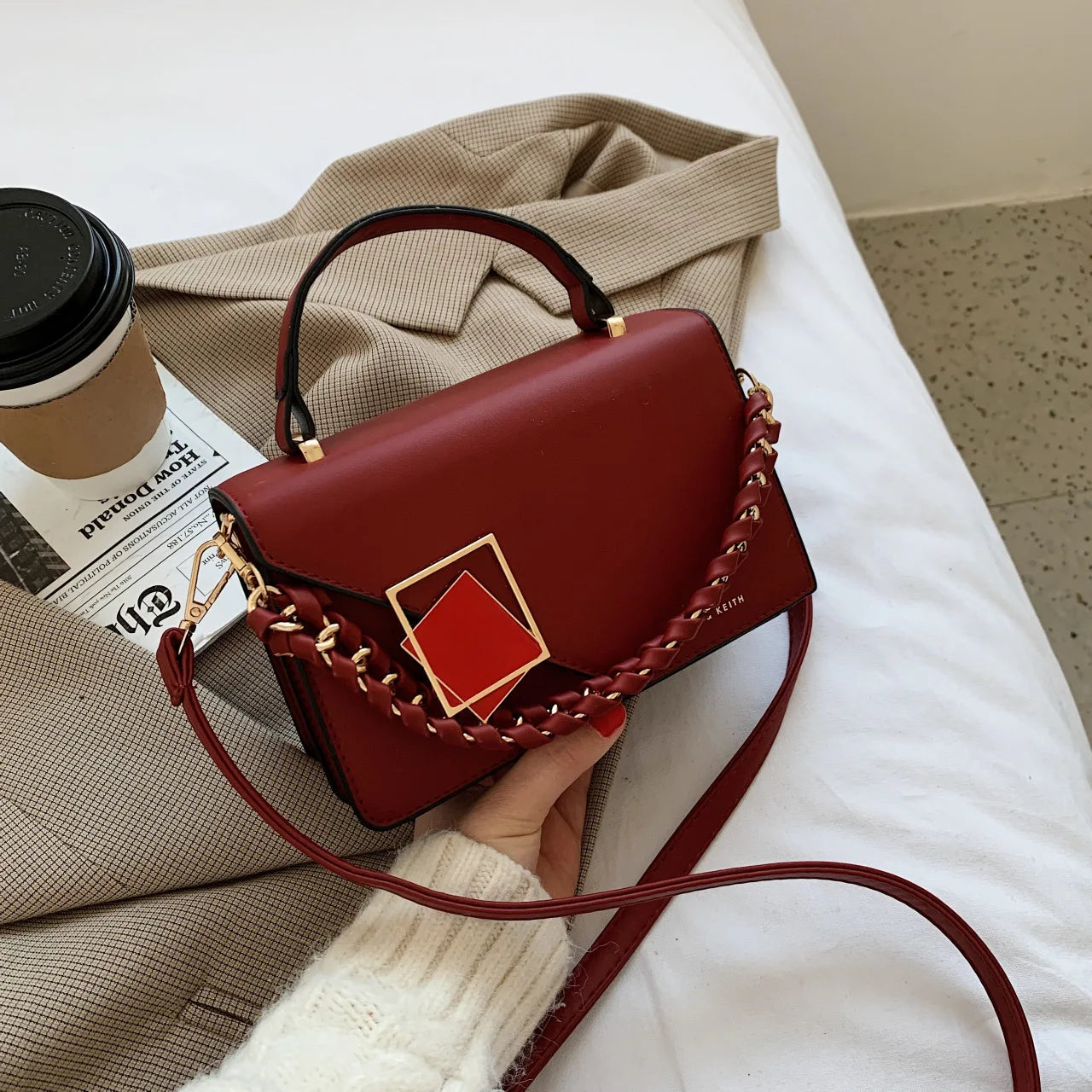 Women Shoulder Bags Hasp Crossbody Bags Solid Black/White/Pink/Red Bolsa