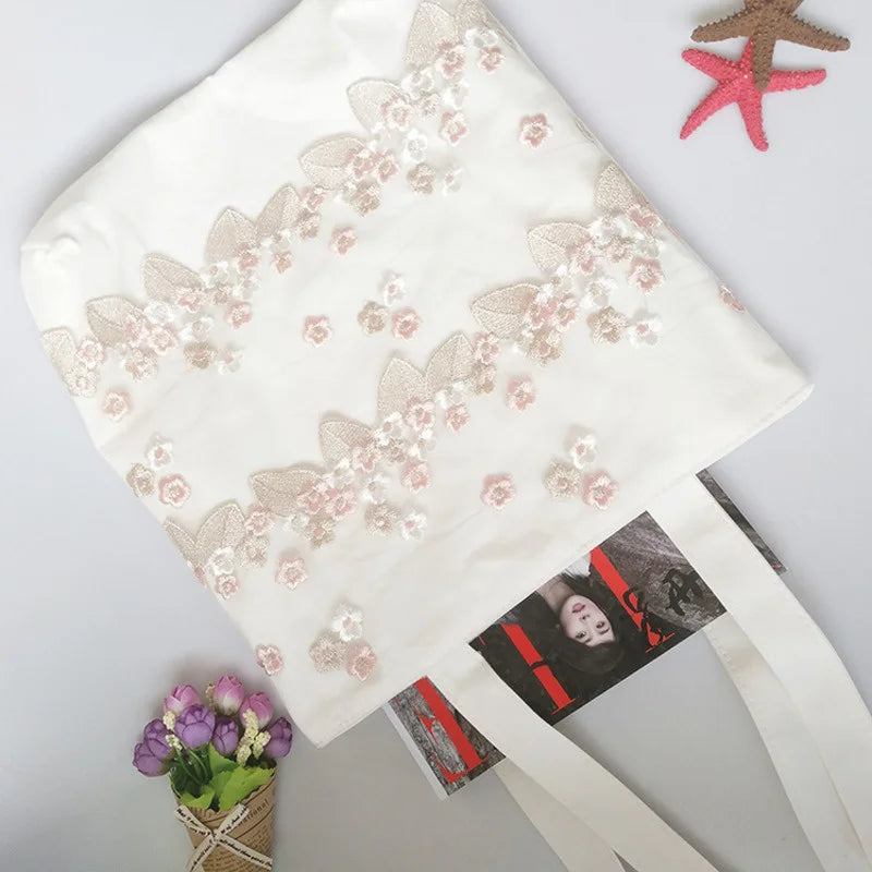 Women Shoulder Bags Lace Floral Embroidery Handbags Canvas Bag