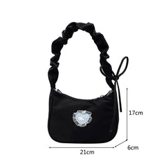 Women Canvas Pleated Armpit Handbags Mini Heart Pattern Shoulder Crossbody Bag