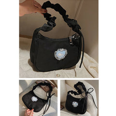 Canvas Heart Pattern Printed Shoulder Bag