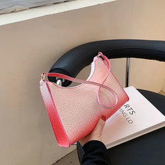 Gradient Zipper Women Shoulder Bag Crocodile Pattern Handbag