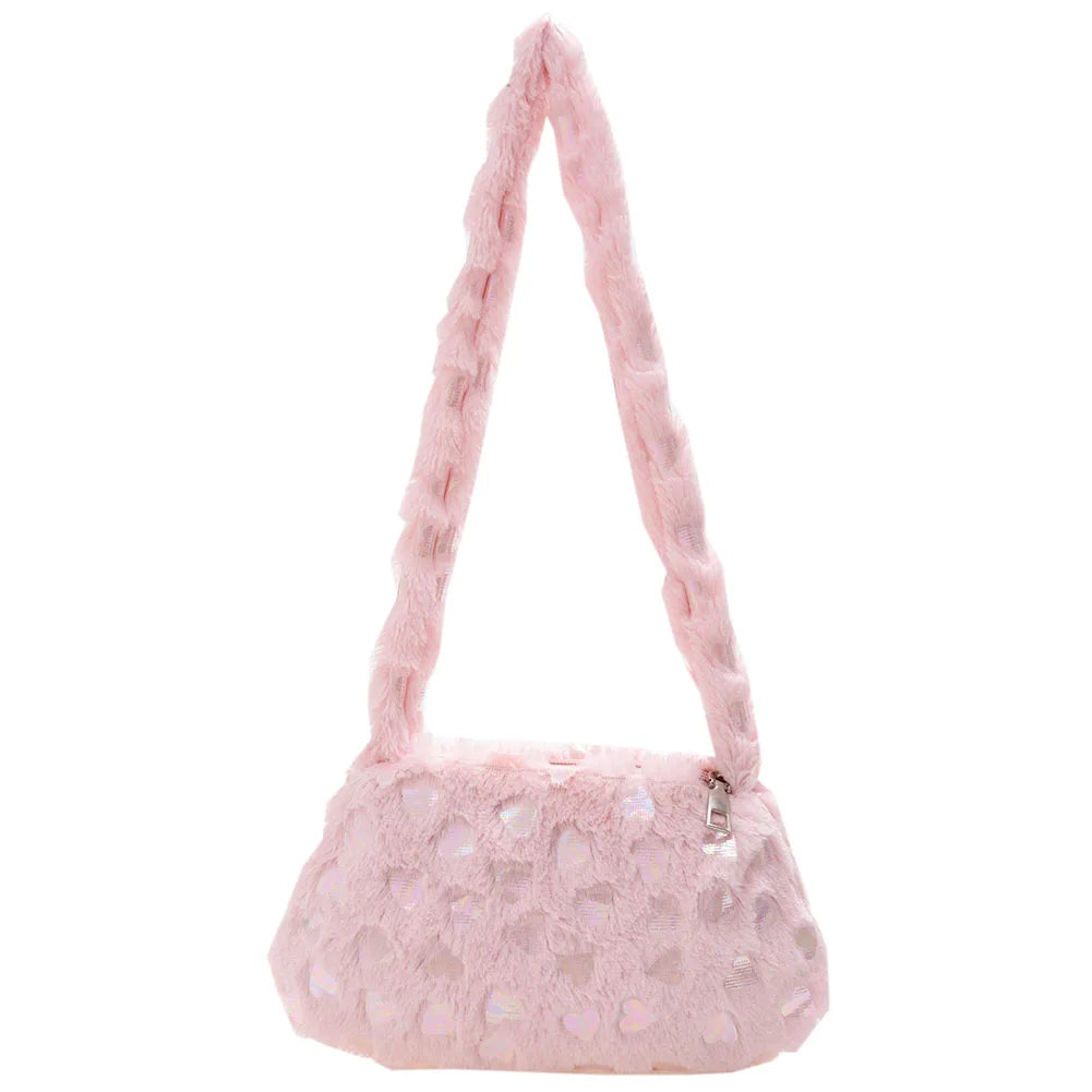 Plush Heart Star Shoulder Bag Soft Furry Tote