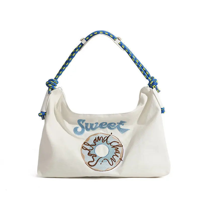 Canvas Women Shoulder Bag Large Capacity Embroidered Tote Pouch
