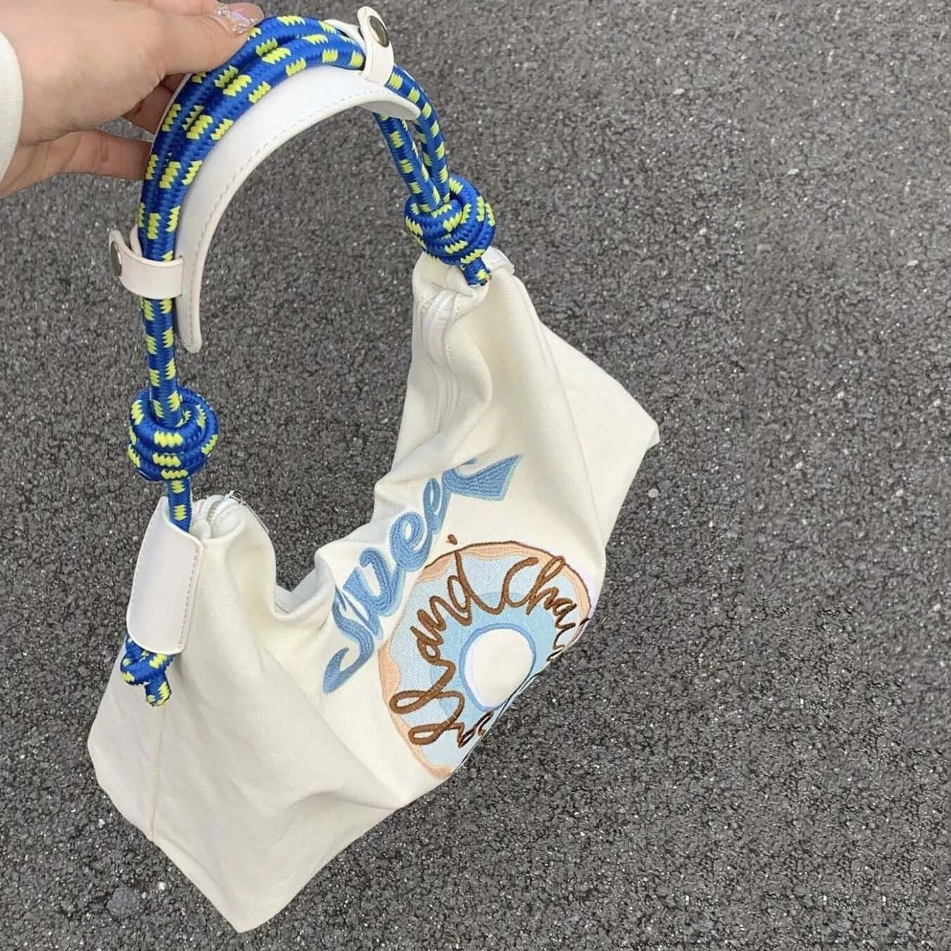 Canvas Women Shoulder Bag Large Capacity Embroidered Tote Pouch
