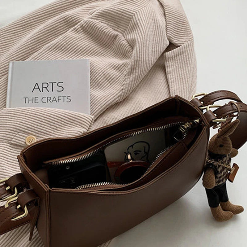 Shoulder Bags Ins Autumn Female Buckets Underarm Texture Solid PU Leather