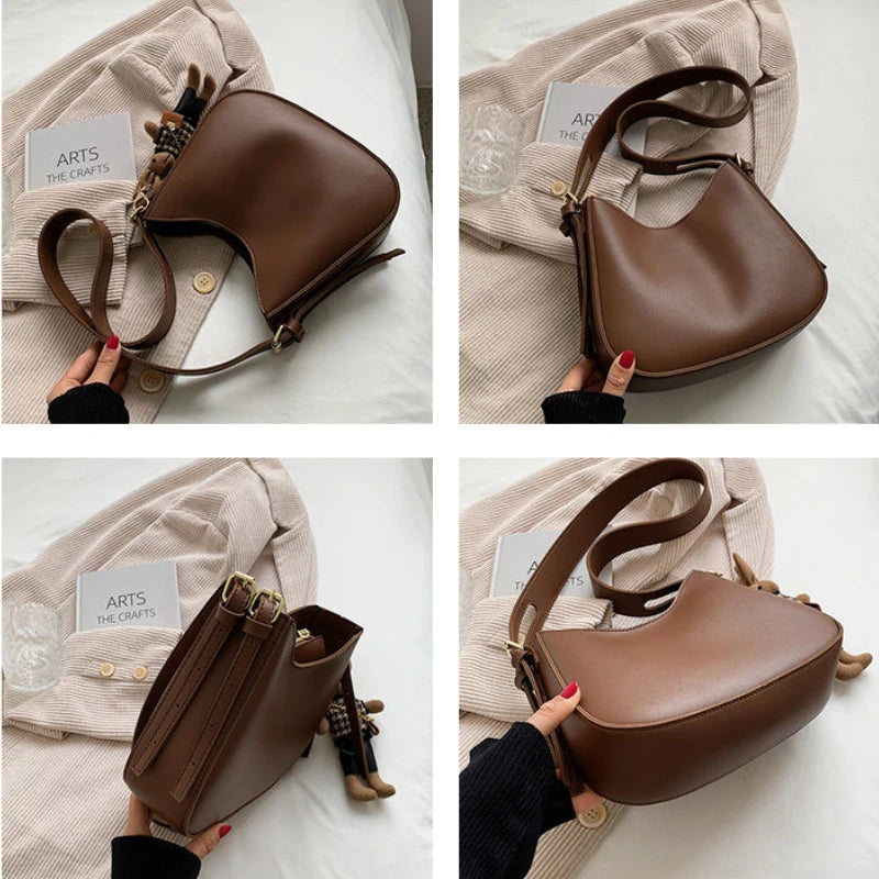 Shoulder Bags Ins Autumn Female Buckets Underarm Texture Solid PU Leather