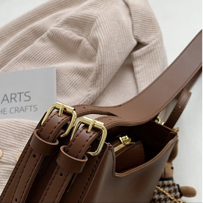 Shoulder Bags Ins Autumn Female Buckets Underarm Texture Solid PU Leather