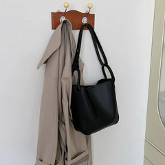 Large Capacity Women Shoulder Bag PU Leather Bucket Bag