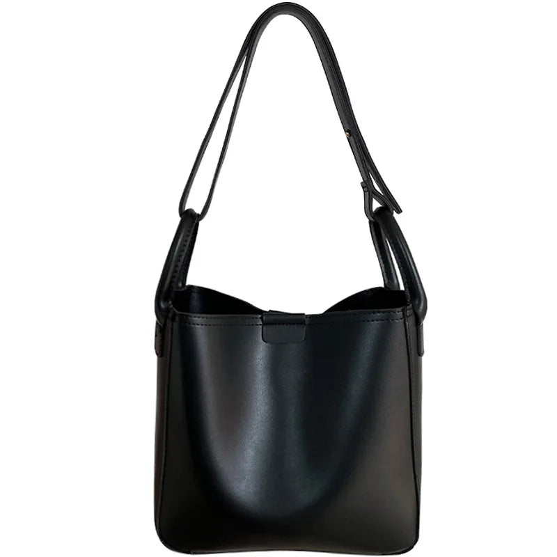 Large Capacity Women Shoulder Bag PU Leather Bucket Bag