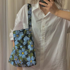 Floral Jacquard Shoulder Bag Vintage Handbag