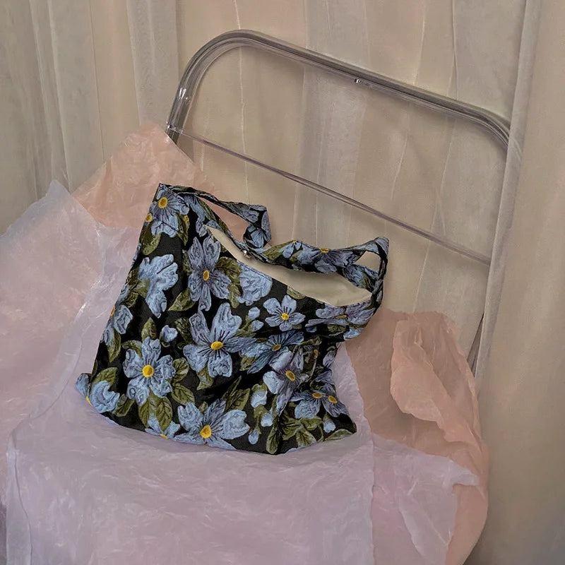 Floral Jacquard Shoulder Bag Vintage Handbag