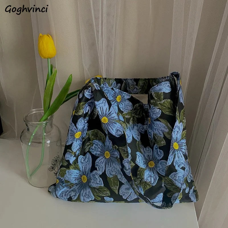 Floral Jacquard Shoulder Bag Vintage Handbag
