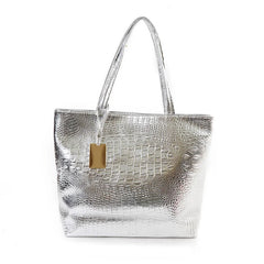 Crocodile Shoulder Bag PU Leather Female Tote Silver Handbag