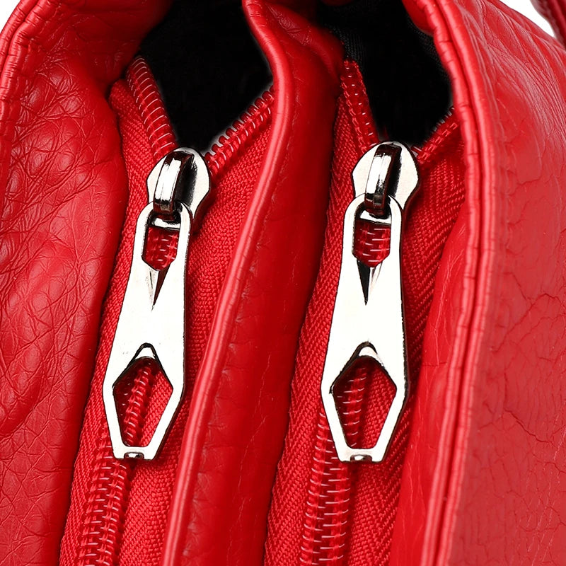 Pleated Leather Shoulder Bag Large Capacity Crossbody Messenger Bag
