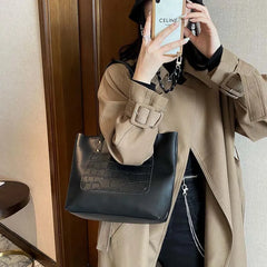 Women Shoulder Bags PU Leather Thread OL Vintage Top-handle School Tote