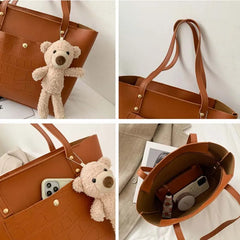 Women Shoulder Bags PU Leather Thread OL Vintage Top-handle School Tote
