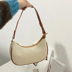 Women Shoulder Bags Panelled PU Leather Zipper Half Moon Underarm Bag