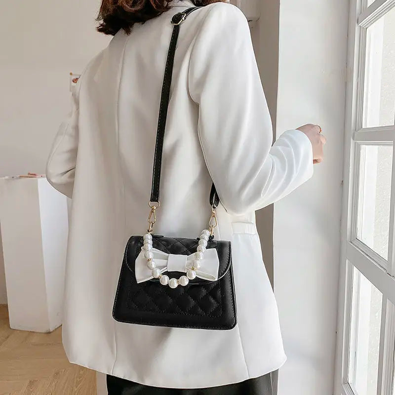Pearls Mini Handbags Cross Body Bow Sweet Flap Bag