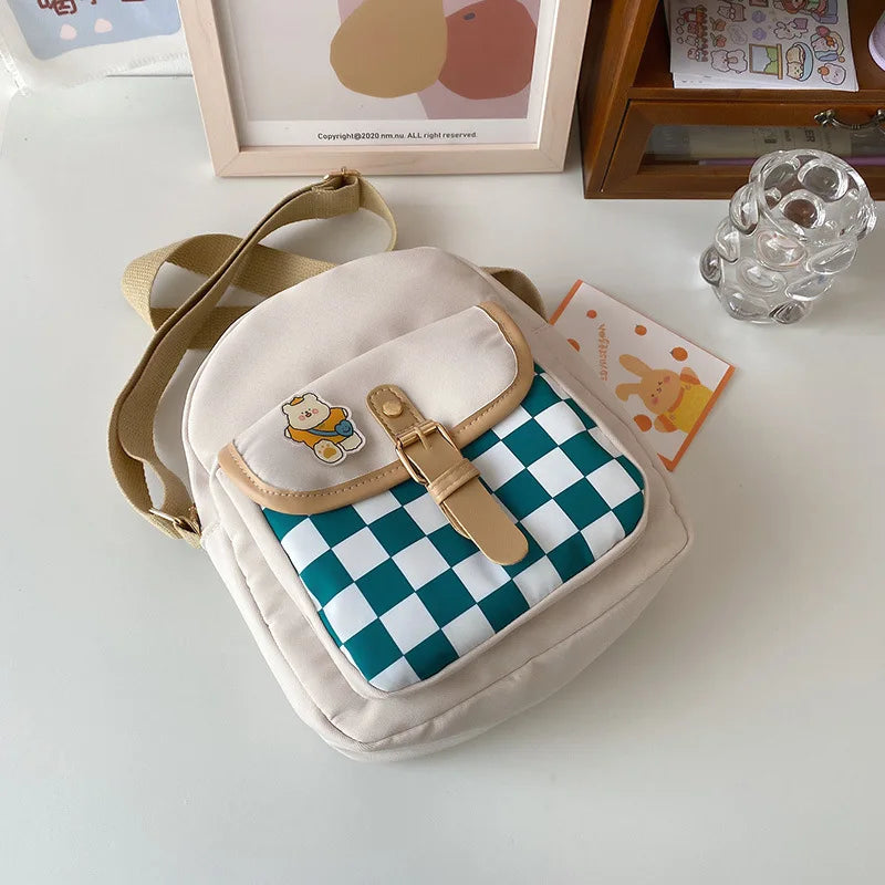 Plaid Backpack Female Nylon Crossbody Bag Lady Handbag
