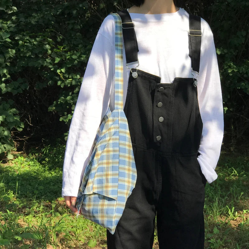 Plaid Vintage Shoulder Bag with Bow Design