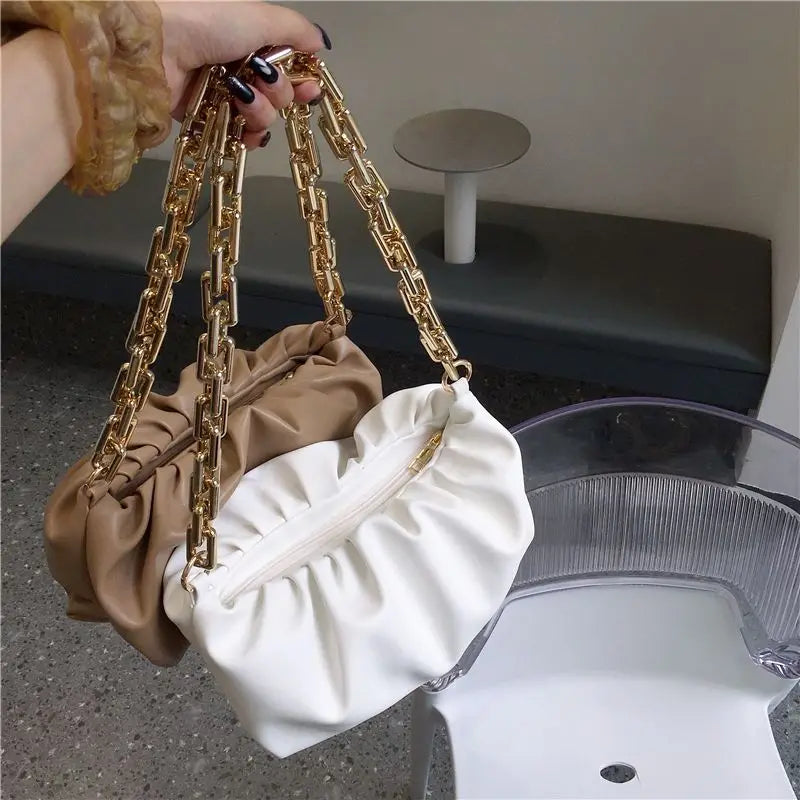 Women Shoulder Bags Pleated Cloud Chains Stylish Cross-body Handbags