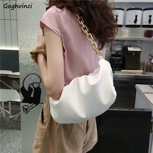Women Shoulder Bags Pleated Cloud Chains Stylish Cross-body Handbags