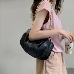 Women Shoulder Bags Pleated Cloud Chains Stylish Cross-body Handbags