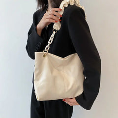 Pleated PU Leather Shoulder Bag Large Capacity Chain Handbag Underarm Texture OL
