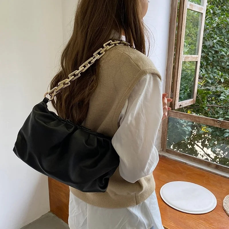 Women Shoulder Bags Soft Pleated Chain Underarm Cloud Bag Handbags