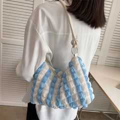 Women Shoulder Bags Striped Zipper Totes Rainbow Large Capacity Handbag