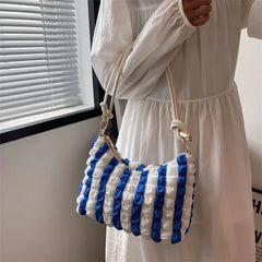 Women Shoulder Bags Striped Zipper Totes Rainbow Large Capacity Handbag