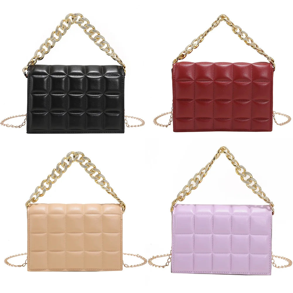 Stylish Checker PU Leather Shoulder Bag Retro Chain Crossbody