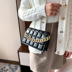 Stylish Checker PU Leather Shoulder Bag Retro Chain Crossbody