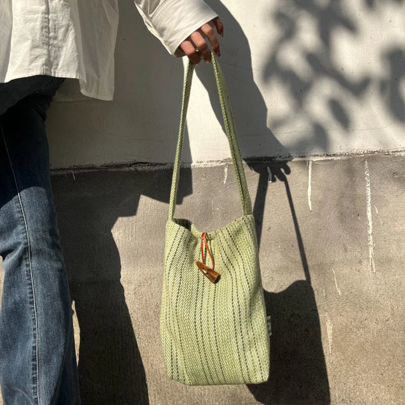 Green Shoulder Bags for Women Summer Mori-girl Handbags Portable Totes