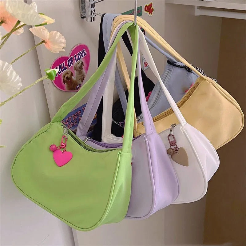 Vintage Heart Pattern Pendant Shoulder Bag for Ladies Zipper Casual Handbag