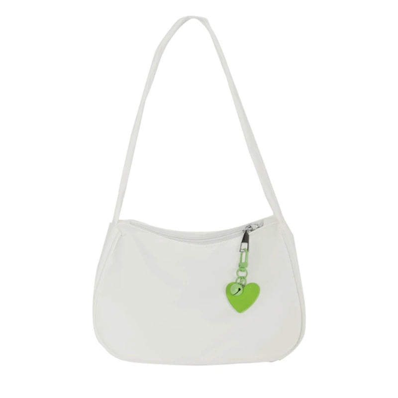 Vintage Heart Pattern Pendant Shoulder Bag for Ladies Zipper Casual Handbag