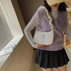Vintage Heart Pattern Shoulder Bag for Women, Canvas Handbag