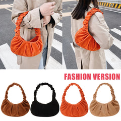 Vintage Pleated Underarm Bag Plush Fur Printed Handbags