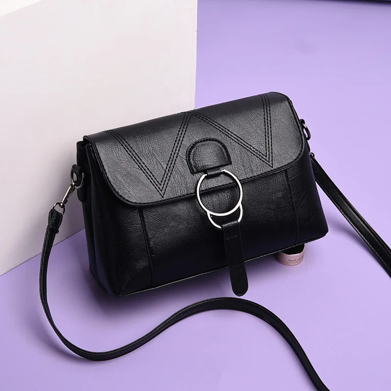 PU Leather Shoulder Bag for Women with Iron Ring