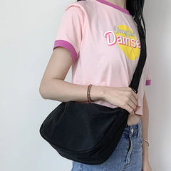 Japanese Nylon Crossbody Bag for Women, Large Messenger Handbag