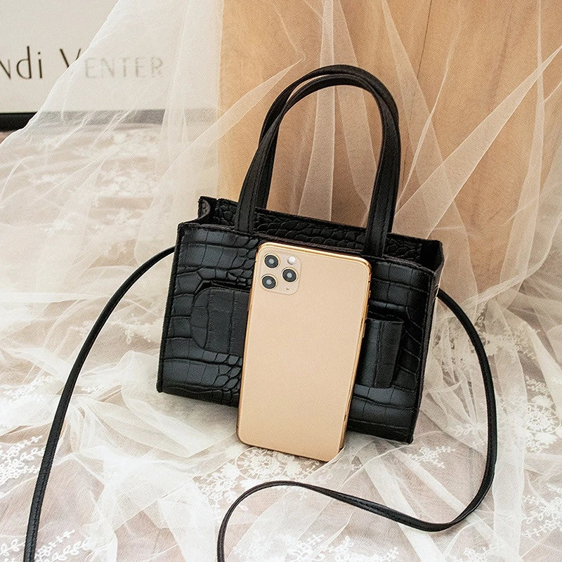 Women Shoulder Crossbody Bag Square Crocodile Print PU Leather Messenger