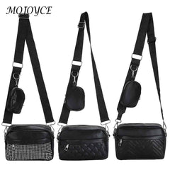 Women 2 in 1 Shoulder Handbag Rhombus Pattern Leather Combo Set