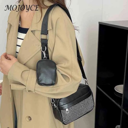 Women 2 in 1 Shoulder Handbag Rhombus Pattern Leather Combo Set
