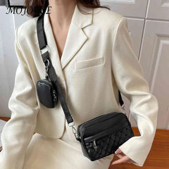 Women 2 in 1 Shoulder Handbag Rhombus Pattern Leather Combo Set