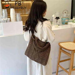 Knitted Crossbody Handbag Large Capacity Solid Top-handle Bag