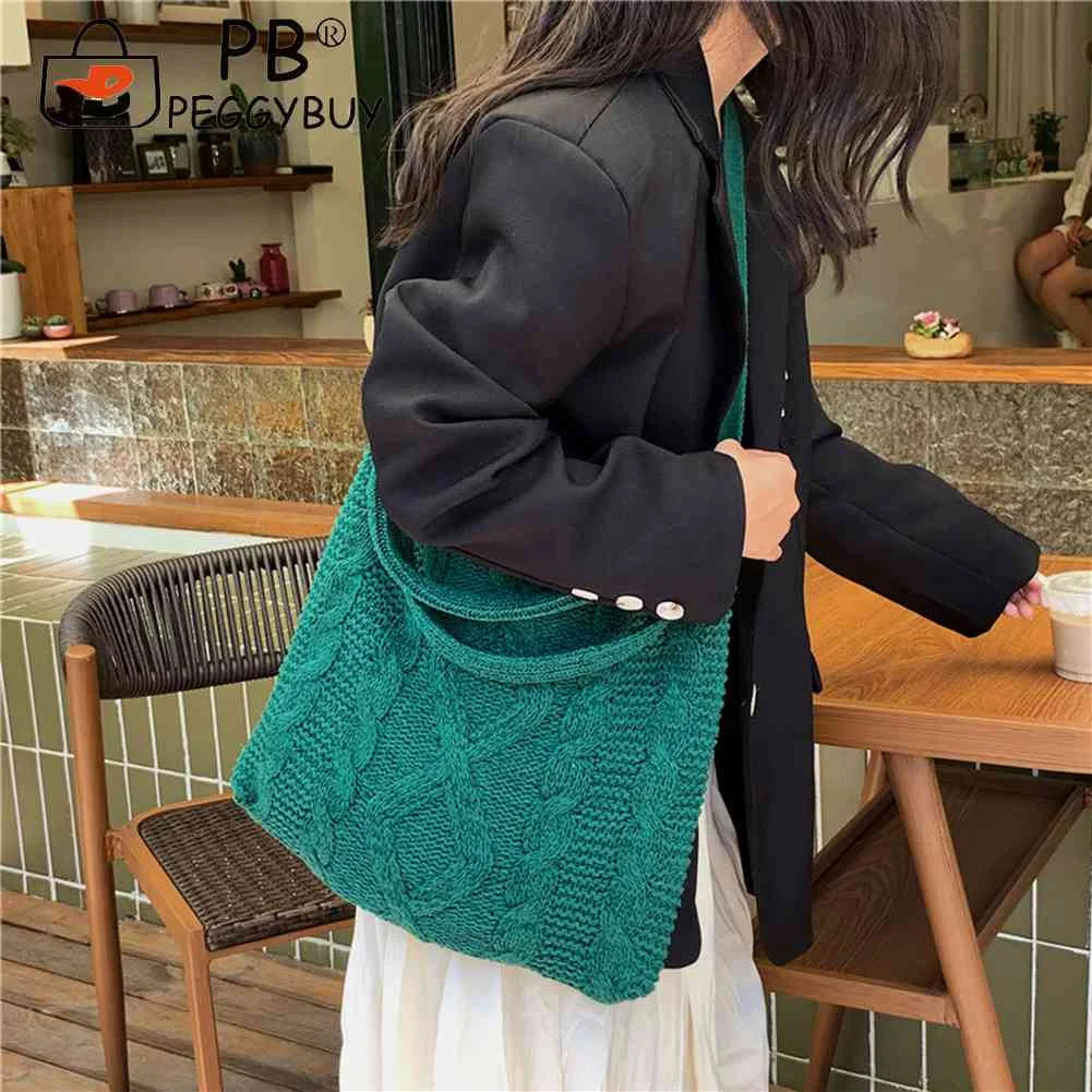 Knitted Crossbody Handbag Large Capacity Solid Top-handle Bag