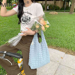 Pleated Top-handle Bag Large Capacity Underarm Bag Cloud Bubble Soft